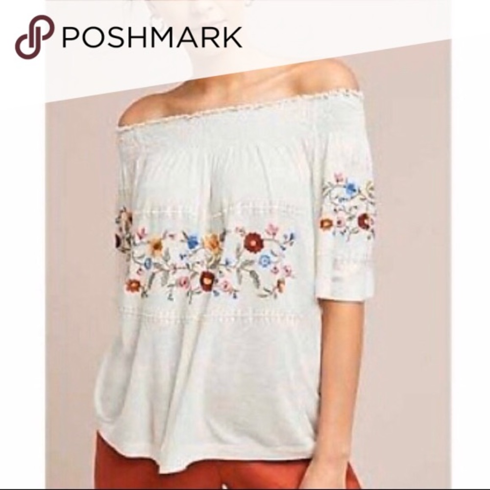 Anthropologie off the shoulder embroidered flower top size medium